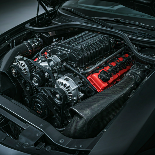 High-tech engine bay with custom supercharger